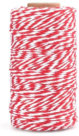 Filo di cotone bianco rosso 100 m, filo di cotone da 2 mm, filo regalo per avvolgere regali, spago per la cottura per artigianato, confezioni regalo, giardinaggio, decorazioni natalizie