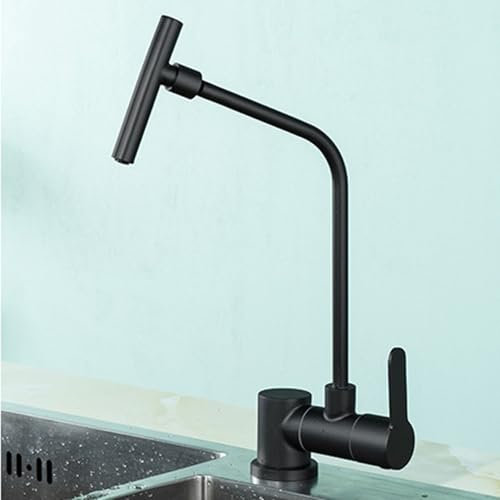 XSDSM Robinet D'Eau Froide Unique Robinet de Cuisine Pliant en Osmose Sous La Fenêtre Robinet Eau Potable Rotatif à 360 ° Acier Inoxydable 1/4,Noir