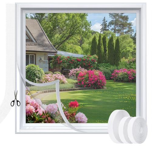 URBZUE Mosquitera para Ventana 130 * 150cm, Mosquitera Ventana ajustable con tejido, Red Anti-Insectos con Cierre de Gancho y Bucle, Protección Adhesiva contra Mosquitos, Malla Autoadhesiva