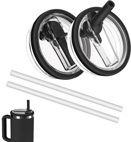 WAWJ® 2 Stück Deckel für Cup, Auslaufsicherer Ersatzdeckel für Cup mit 2 Trinkhalmen, Schwarz