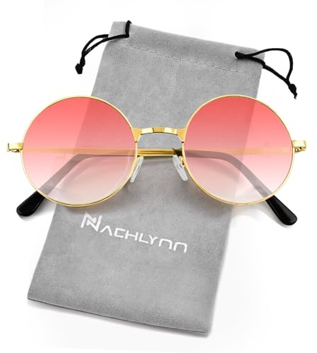 NACHLYNN Round Hippie Sunglasses Metal Border Circle Hippie Glasses UV380 Protection 70s Sunglasses for Men Women Party Favor