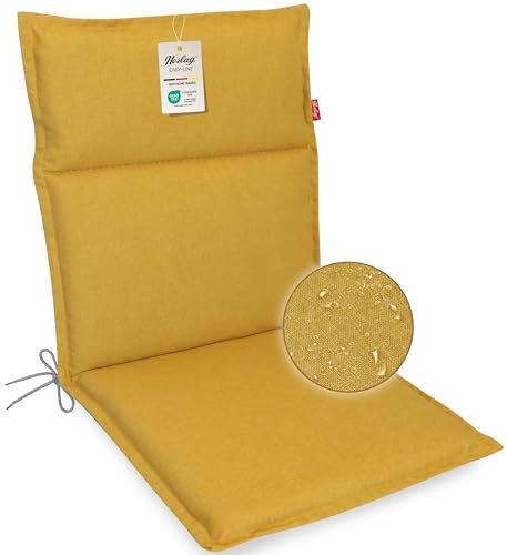 Herlag Gartenstuhlauflage Bea Niederlehner 100x50x4,5cm | Wasserabweisende Gartenmöbelauflage Fleckschutz | Bequeme Camping Sitzauflage | Pflegeleichte Easy-Line | Öko Tex 100 | 1 Polster | Senfgelb