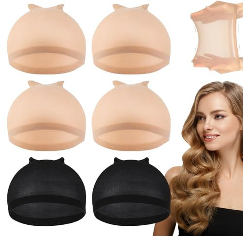 6 Haarnetz für Perücken,Wig Cap,Perückennetz,Hochelastisches Design,Bequem und Atmungsaktiv,Geeignet für Den Täglichen Halloween-Rollenspiel-Partytanz (Hautfarbe + Schwarz)