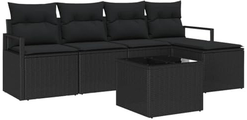vidaXL 6-teiliges Garten-Sofa-Set mit Kissen, modulares Design, Schwarz – ideal für draußen, strapazierfähig und bequem, super für Terrassen und Balkone. Möbel für die Sommerlounge.