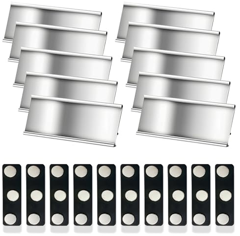 ZIJANG 10 Piezas Portanombres Magnéticos Aluminio 7,2 x 3,2 cm | Chapas Identificativas con Cierres Magnéticos para Uniformes, Oficinas, Eventos y Personalización