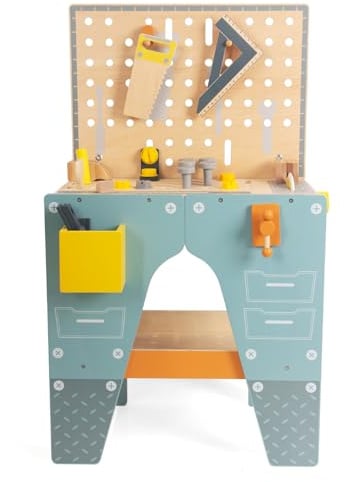 WoodenFun Holz Kinderwerkzeugtisch Spielzeug Werkzeugkoffer Kinder Werkbank Kinderwerkzeug ab 2 3 4 Jahre Montessori Spielzeug Geschenk Lernspiele Werkzeug Koffer für Kinder (Blau)