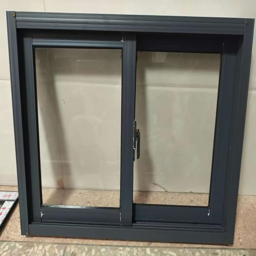 Schiebefenster aus Glas für Privathaushalte, Fenster für Gartenhäuser, Schiebefenster aus Aluminium für Badezimmer, Schuppen, Lüftungsfenster,Schwarz,80x100cm
