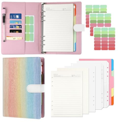 Essovee Ringbuch A5, a5 Binder 6-Ring PU-Leder Magnetischem Nachfüllbarer Organizer mit Punktierpapier, Innentaschen, Stickern & Unterteilern, Für Beruf, Schulnotizen & Reisetagebücher