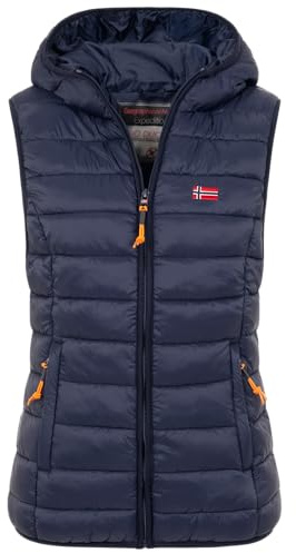Geographical Norway Damen Steppweste mit Kapuze Frühling sportlich Übergangs Weste Herbst