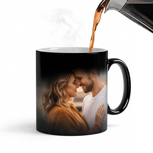 Taza Personalizada con Nombre o Foto, Tazas Personalizadas con Foto, Regalo Original para Amigos, Día del Padre, Cumpleaños y Fans, Taza de Café con Efecto Térmico (negro)