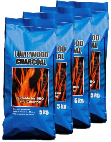 Fiya Lumpwood Charcoal 5kg (4 Bags) | Restaurant Grade Natural Hardwood BBQ Charcoal | Long Burning, High Heat & Low Ash | Ideal for BBQs, Smokers, Pizza Ovens