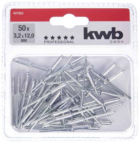 kwb Rivets aveugles/rivets pop Ø 3,2 mm, longueur 12 mm, en aluminium, avec tige galvanisée, pour pinces à rivets aveugles courantes