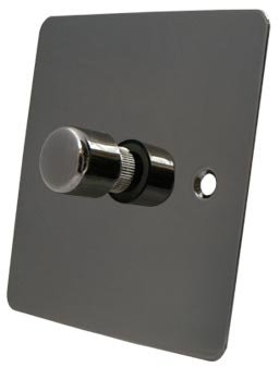 Light Dimmer Switch 1 Gang 2 Way 10 Amp 400W - Polished Black Nickel - Flat