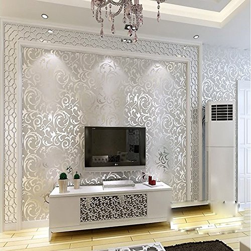 Hanmero Sliver Gray Victorian Damask Embossed Textured Wallpaper