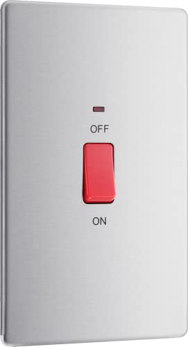 BG Electrical Large Cooker Control Switch Unit with LED Power Indicator, Double Plate, Double Pole, Screwless Front Plate, Premium Flatplate, Brushed Steel, 45A, FBS72