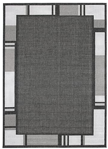 andiamo In- & Outdoor Teppich Louisville moderner Webteppich Bordüre vollständig umkettelt Flachgewebe 60 x 110 cm anthrazit/silber