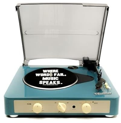 Gadhouse Brad Vintage Record Player 3-Speed Turntable Built In Bluetooth, Stereo Speakers, Headphone Jack, Aux Input For Smartphone, Rca Line Out Jacks Retro Green