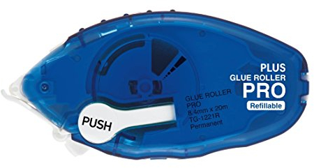 Plus Japan TG-1221 Kleberoller PRO mit Power-Gear und Kantenschiene, nachfüllbar, 20 m x 8.4 mm
