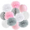 Hängedekoration 12 teilig Mix - Lampions, Wabenbälle/Honeycombs, Pompoms (rosa / grau / weiß)