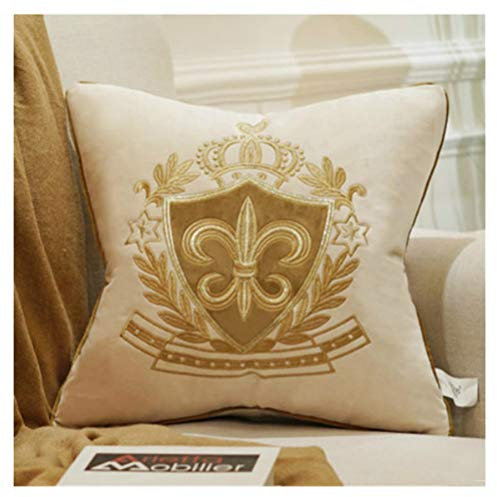 Brillabenny Kissen Cover Luxury ROYAL KORONA Velluto BEIGE ORO Hülle Sofà Luxus-Sofa-Wohnmöbel (Decorative Cushion Velvet Cream Gold Lux Case Coat of Arms Home Yatch)