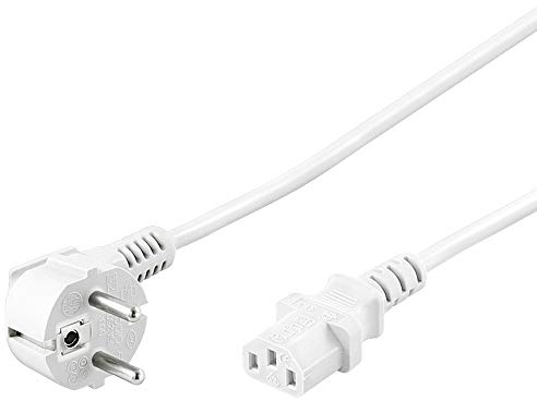 PremiumCord Câble d'alimentation de 230V 2m, Câble d'alimentation avec Contact de Mise à la Terre à Angle par Papport à la Prise C13, IEC de Fourniture PC à 3 Broches C13, Couleur Blanche