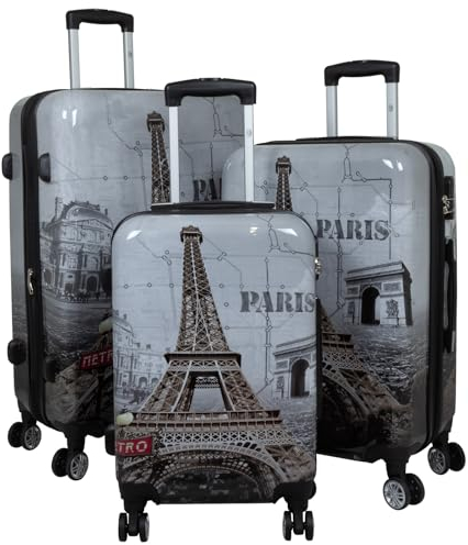 Trendyshop365 Bedrucktes Hartschalen Koffer-Set 3-teilig - Paris mit Eiffelturm - 4 Rollen Trolley-Set