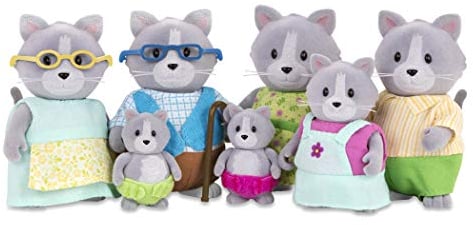 Li'l Woodzeez - Die Daintypaw-Katzen - Li'l Woodzeez - Daintypaw Katzenfamilie - Satz von 7 beflockten Sammeltierfiguren - Verstellbare Puppenfiguren - Spielzeug für Kinder ab 3 Jahren