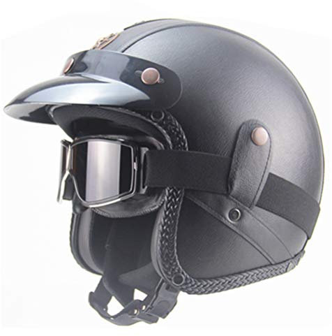 Pu Leather Helmets Motorcycle Chopper Bike Helmet Open Face Vintage Motorcycle Helmet Goggle Mask Full Face Helmet Motorbike