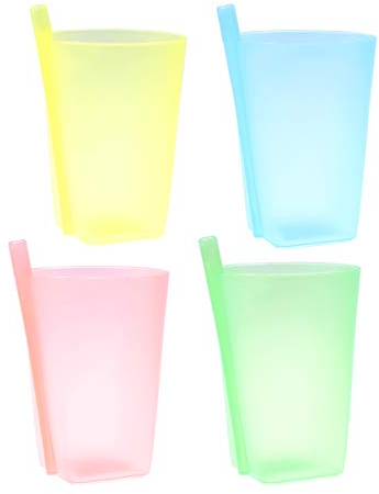 Plastic Sippy Cups Kids Straw Cups 4 Pcs 7oz Toddler Tumblers with Built-in Straw No Spill, Dishwasher Safe Glassware for Water, Juice, Milk, Dishwasher Safe, Cocktail Baby Smoothie Cup