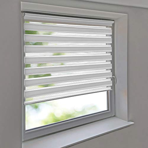 DeLaHome - Doppelrollo 65 x 200 cm weiß Klemmfix Klemmrollo und Kleberollo Duorollo Vario Rollo Seitenzug Jalousie für Fenster und Türen ohne Bohren