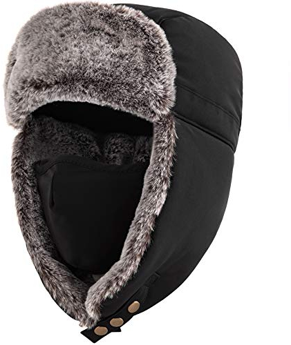 Unigear Wintermütze mit Ohrenklappen, Unisex Warme Schneedichte Fliegermütze Kunstfellmütze mit Winddichte Abnehmbarer Gesichtsmaske für Skifahren, Schlittschuhlaufen und andere Outdoor-Aktivitäten