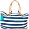 Keho Wasserdichte Strandtasche mit Taschen für Damen (sanddicht), Blau-weiße Streifen, Large