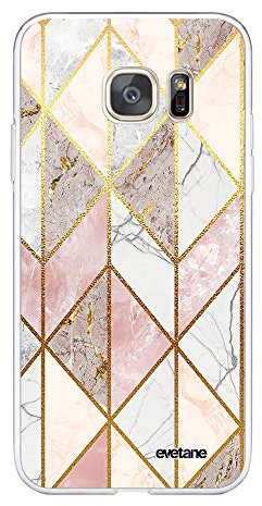 Evetane - Coque Silicone Compatible Samsung Galaxy S7 - Protection Intégrale 360, Fine et Transparente - Coque Avant & Arrière - Haute Résistance - Marbre Rose Losange