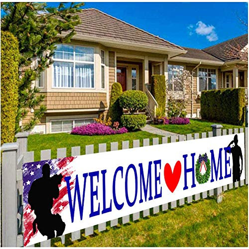 Willkommensbanner aus Stoff, Amerika-Flagge, patriotischer Soldaten-Hintergrund, patriotisches Thema, Einsatz, Rückkehr, Militär, Armee, Heimkehr, Party-Dekoration (1)