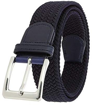 FASHIONGEN - Cintura Vera Pelle Elastica Intrecciata per Uomo e Donna, per Jeans Pantaloni, PERDERSEN - blu marino, T95 / lunghezza 105 - pantalone taglia 44 a 48