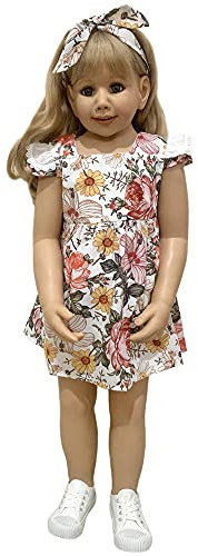 YIHANGG 39 Zoll Reborn Kleinkindpuppe Prinzessin Blonde Mädchen Puppe Reborn Baby 100 cm Wie Real 3 Jahre Alte Kindergröße Kleidungsmodell Anziehspielzeug Geburtstags