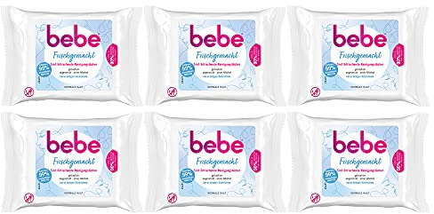 bebe Freshly Made - Lingettes Nettoyantes Rafraîchissantes 5en1 - 6 x 25 Lingettes, Sans Résidus Gras, Peau Normale
