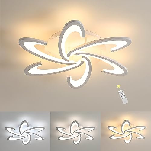 DELIPOP Moderne LED Deckenleuchte Dimmbar, 54W Deckenlampe Kreative Blumen Design mit Fernbedienung 3000K-6500K, 6 heads Deckenbeleuchtung Weiße Acryl für Wohnzimmer Esszimmer Schlafzimmer Küche, 70cm