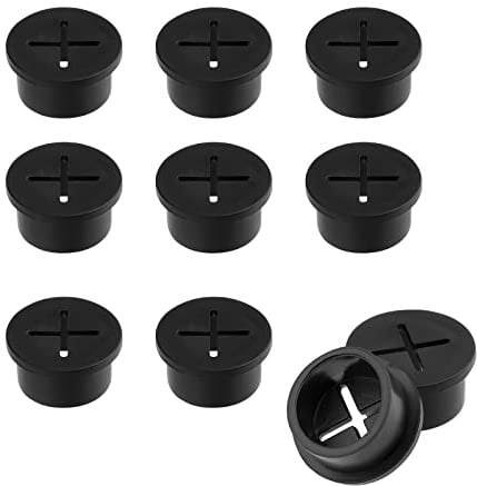 Savita 10 Piezas 25mm Tapa Pasacables Escritorio, Goma Cubiertas para Cables Cubierta de Orificios Agujero Mesa Cables Estilo Hueco Cruzado para Oficina Hogar Escuela Computadora (Negro)