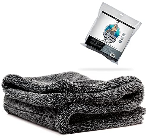 Nuke Guys Gamma Dryer L | Ultra saugstarkes Trockentuch 1400 GSM grau 40x60cm | Fusselfrei, abgerundete sanfte Fasern, kratzerfrei, groß | Premium Mikrofasertuch für Auto Motorrad Fahrrad