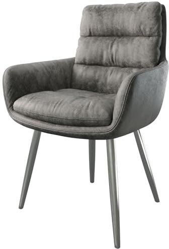 DELIFE Polsterstuhl Abelia-Flex mit Armlehnen 4-Fuß konisch Edelstahl Mikrofaser Grau Antik