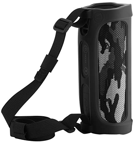 TXEsign Silicone Case for JBL Flip 4 Waterproof Portable Speaker (Black with Shoulder Strap)
