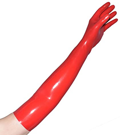 Rubberfashion lange Latex Handschuhe - Latexhandschuhe lang bis zum Oberarm für Damen und Herren Paar rot 0.4mm L