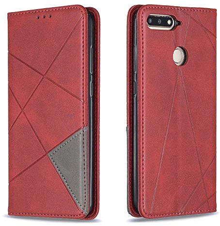 Posanter Kompatibel mit Huawei Honor 7A/Y6 2018 Hülle, Leder Brieftasche Flip Handytasche Schutzhülle Klapphülle, 360 Grad TPU Stoßfest Leder Hülle mit [Magnetisch, Kartenfach, Standfunktion] (Rot)