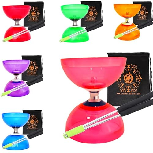 Quartz Triple Bearing Clutch Diabolo Set with Aluminum 'Metal' Sticks, Diabolo String and Cascade Carry Bag (Pink with Silver Handsticks)
