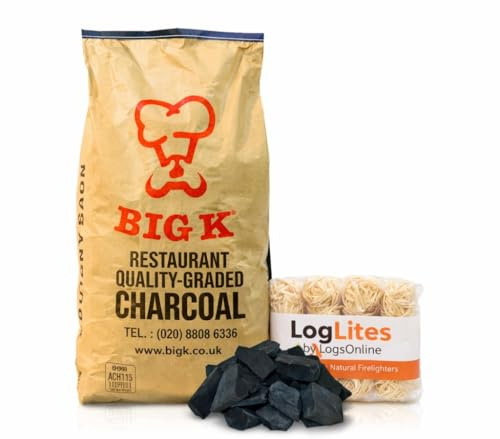 Logs Online BBQ Charcoal Big K 15KG Lumpwood + Firelighters (Bundle)