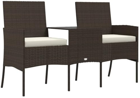 Bussandri Exclusive - 2-Sitzer Gartensofa mit Teetisch Poly Rattan Braun