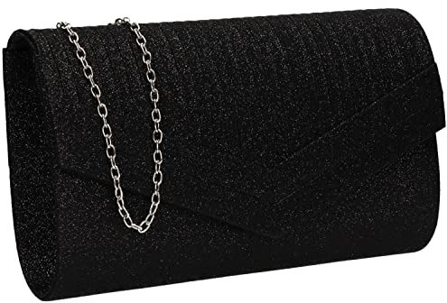 SwankySwans Ruth Womens Sparkly Shiny Party Prom Wedding Evening Clutch Bag Purse (Black)
