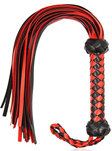 Frusta da Equitazione in Cuoio Artificiale 59.5cm per Addestramento Cavalli, Confortabile Presa Senza Macinare Uomo Donna Universale (Rosso+Nero)