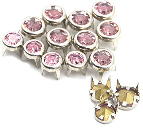 ezqnirk 50PCS Runde Kristallbolzen Spot Spikes Nieten Nagelkopf Mode DIY Leder Handwerk,Silver Pink,7mm
